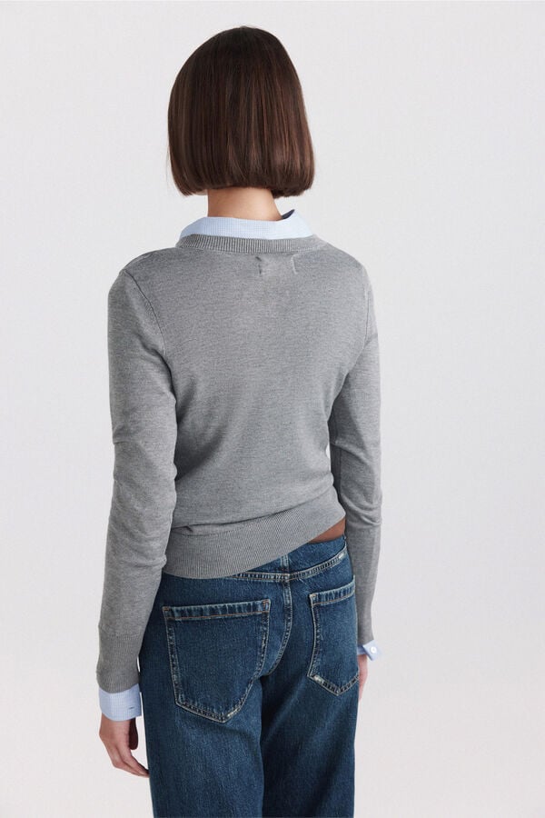 Springfield Basic fine knit buttoned jumper grey