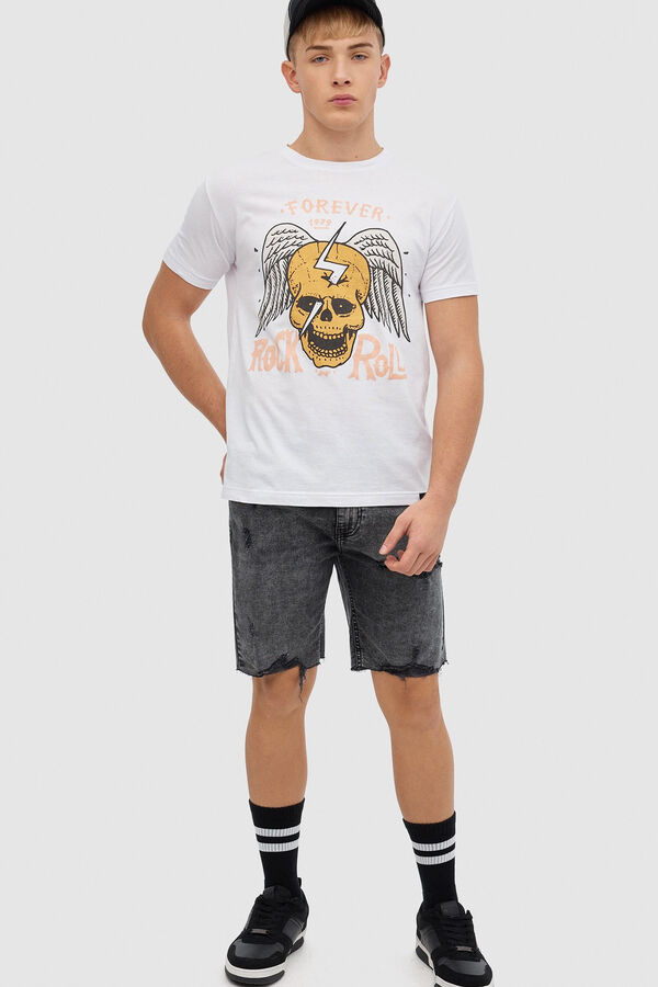 Springfield Skull print T-shirt bijela