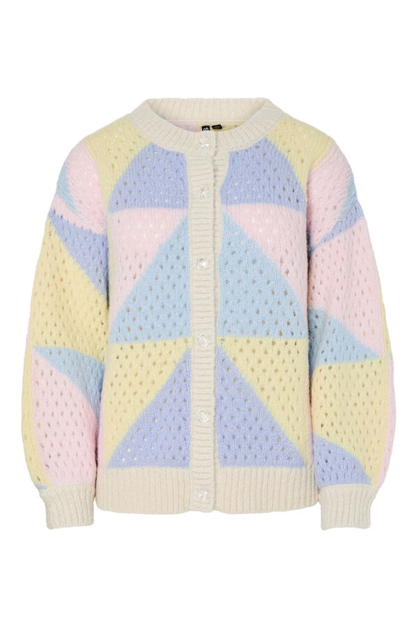 Pieces Geometric oversized openwork cardigan gris