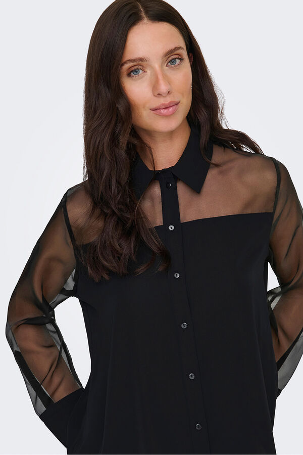 JDY Camisa manga larga transparente negro