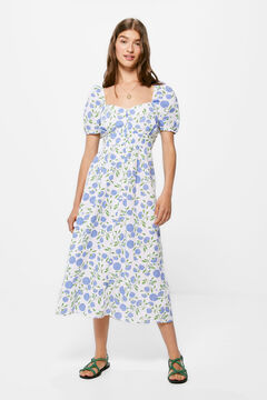 Springfield Romantic linen/cotton midi dress ocher
