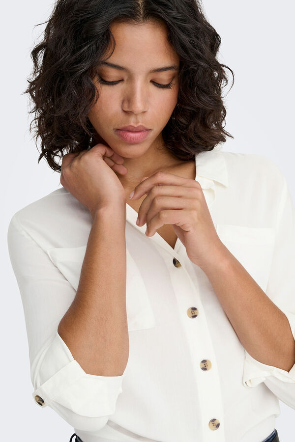 Only Camisa de rayas bolsillos frontales blanco