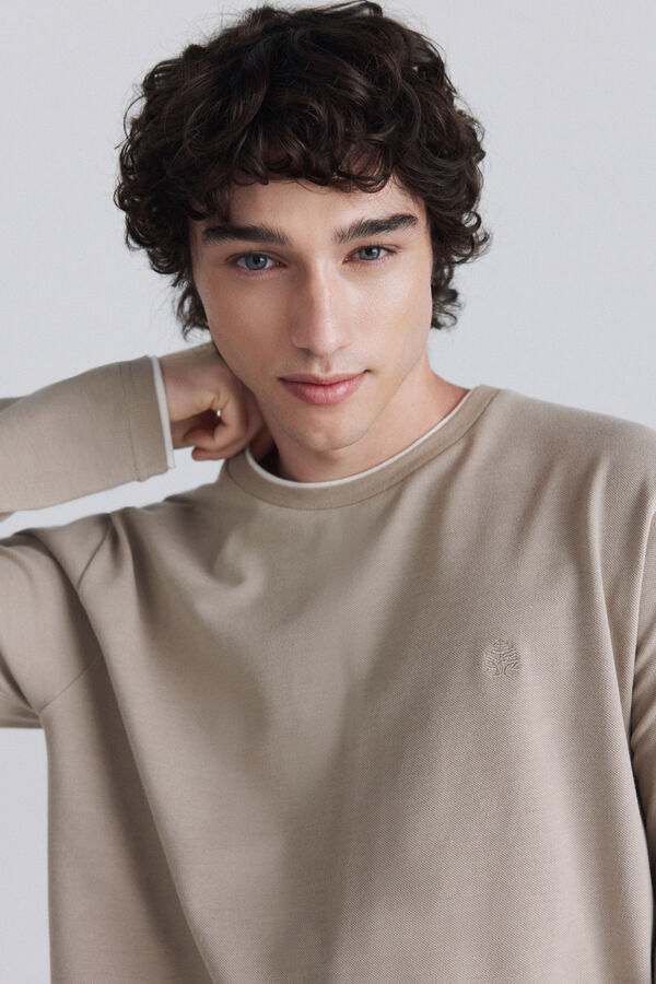 Springfield Melange double neck long sleeve T-shirt nude