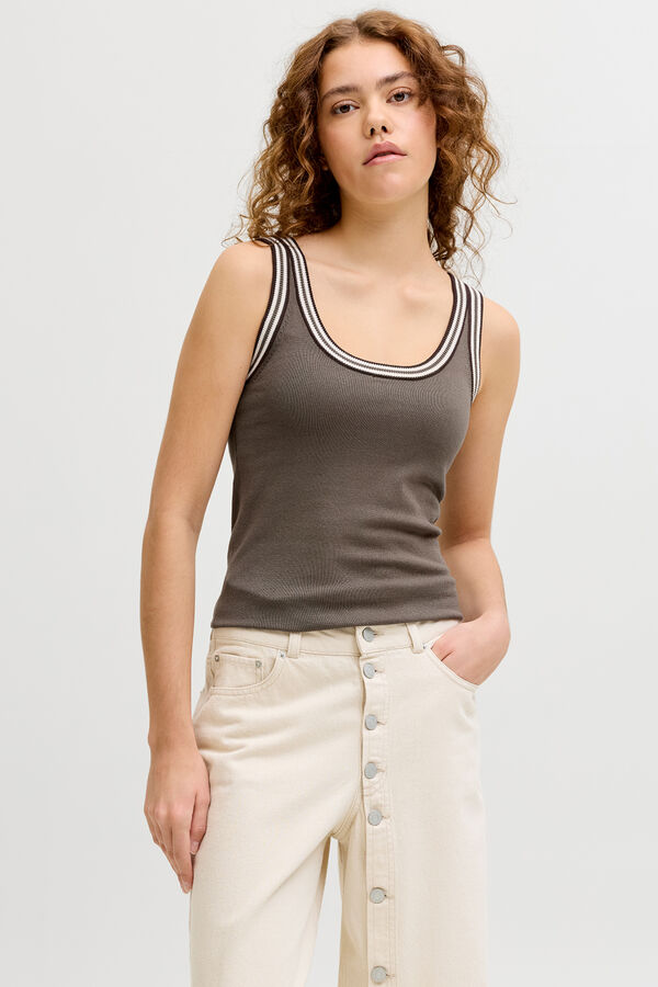 Jack & Jones Top de malha canelada de al&ccedil;as cinzento