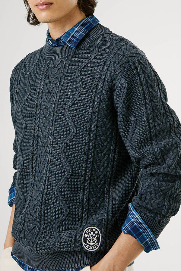 Pepe Jeans Round Neck Braided Sweater blue