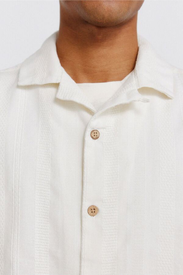 Springfield Camisa bowling manga curta jacquard bege