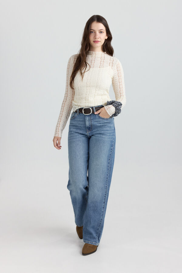 Springfield Top cuello perking lace marfil