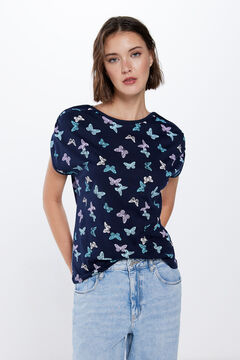 Springfield Printed T-shirt with gathered shoulders navy