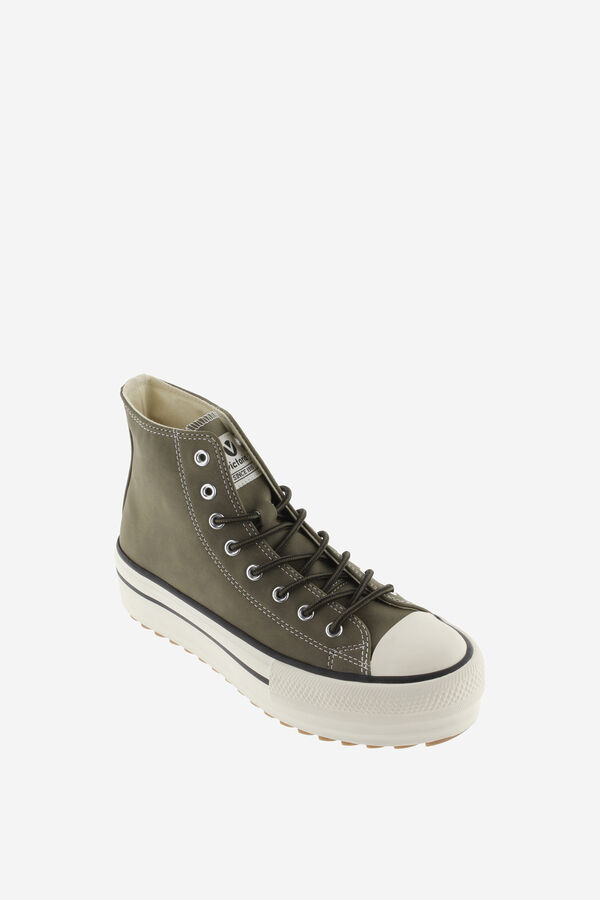 Springfield  leather effect high-top sneakers with retro logo and serrated sole tamnokaki