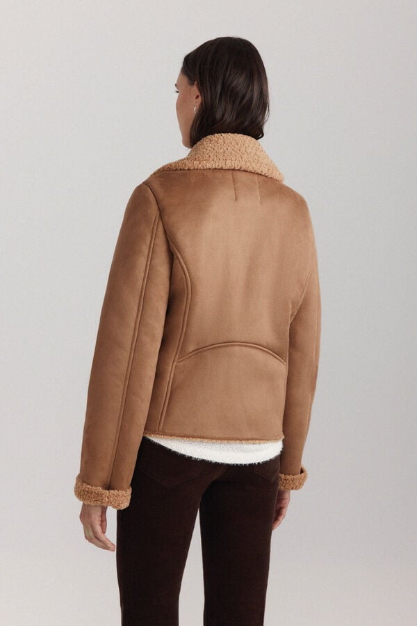 Springfield Short faux suede faux shearling coat nude