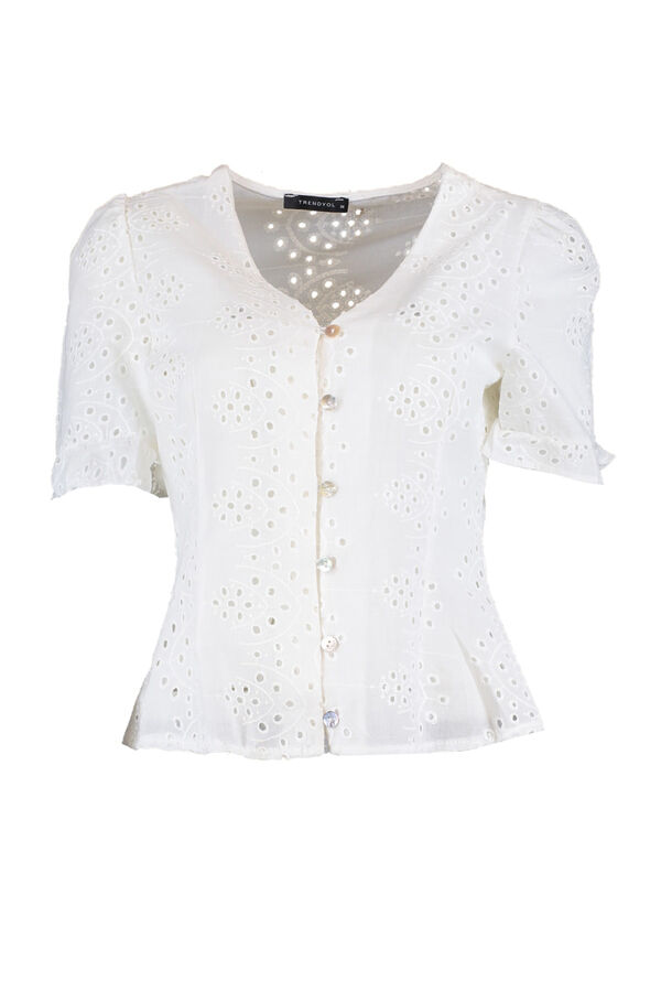 Trendyol Blusa recta de manga larga marfil