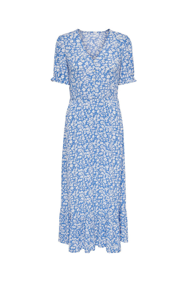 Springfield Long dress with short sleeves bluish