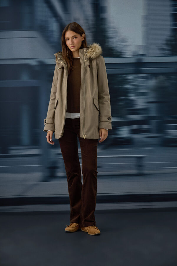 Springfield Parka hood faux fur buckle nude