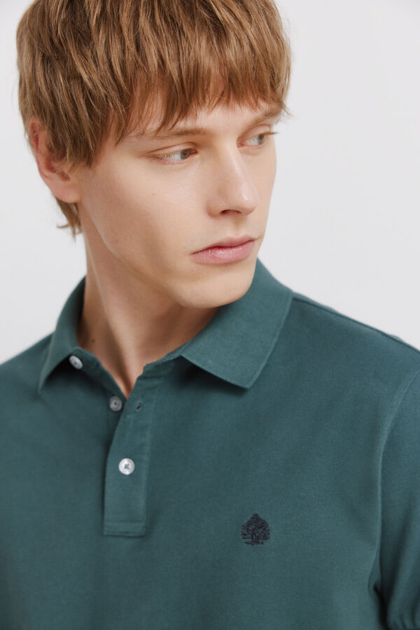 Springfield Piqu&eacute; contrast cuff slim fit polo shirt blue