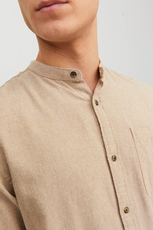 Springfield Comfort fit shirt with Mandarin collar brown