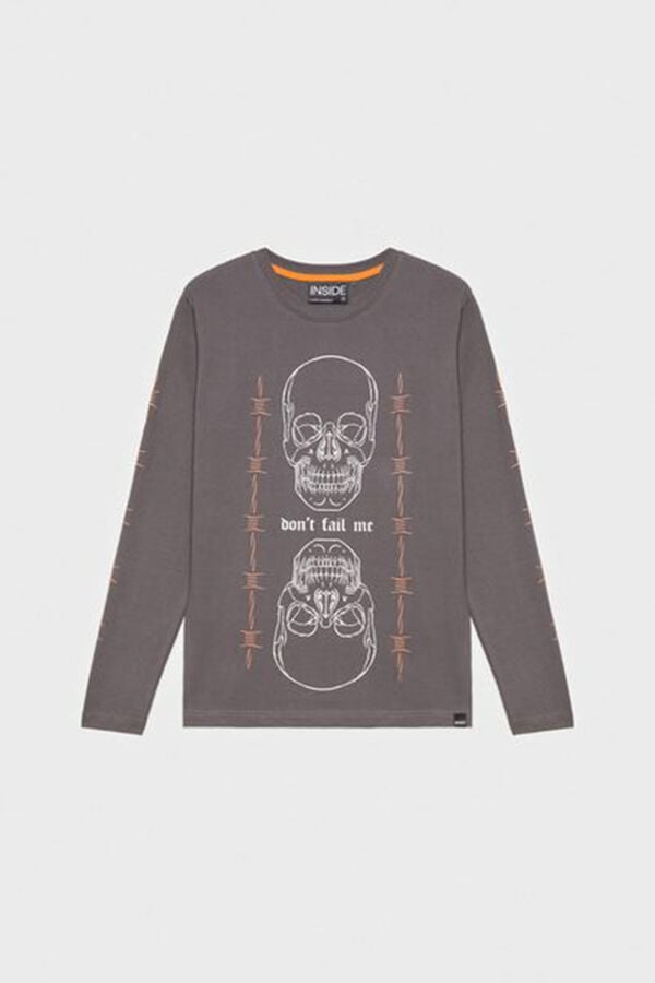 Springfield Skull print T-shirt grey mix