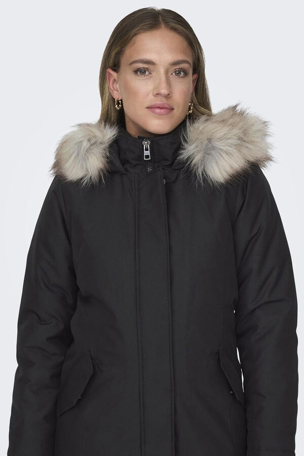 Only hood parka with fur black