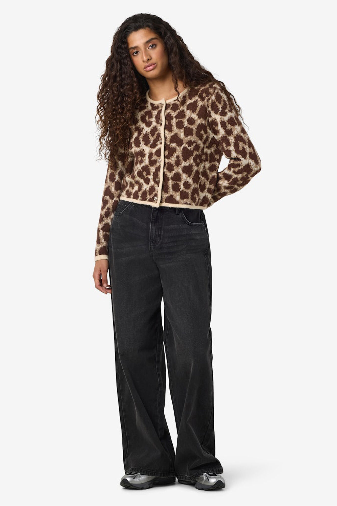 Noisy May Cardigan animal print crop
