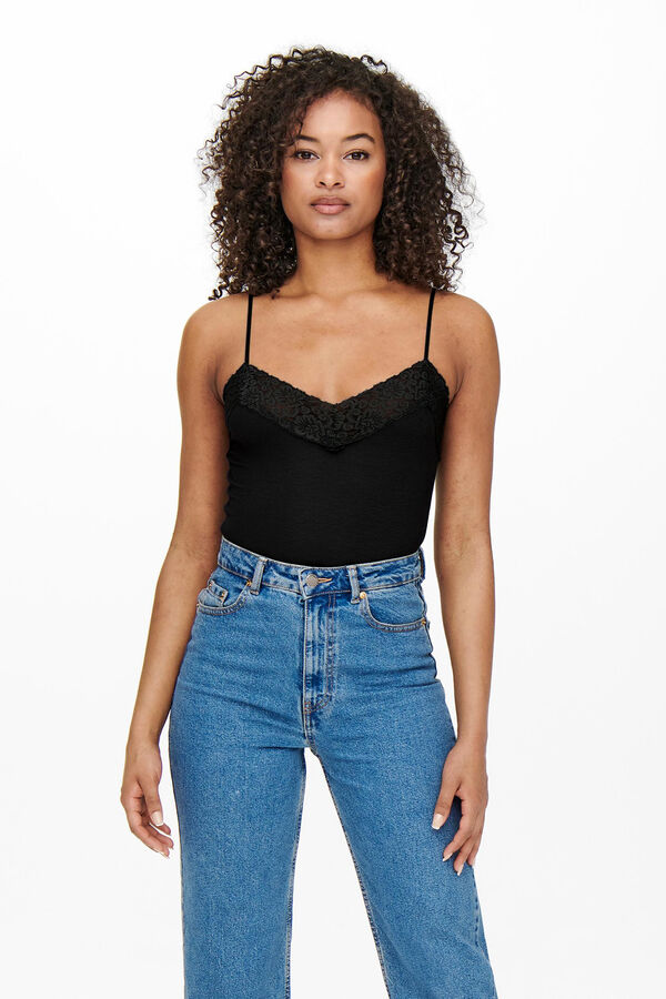 Springfield Lace top with ribbing noir