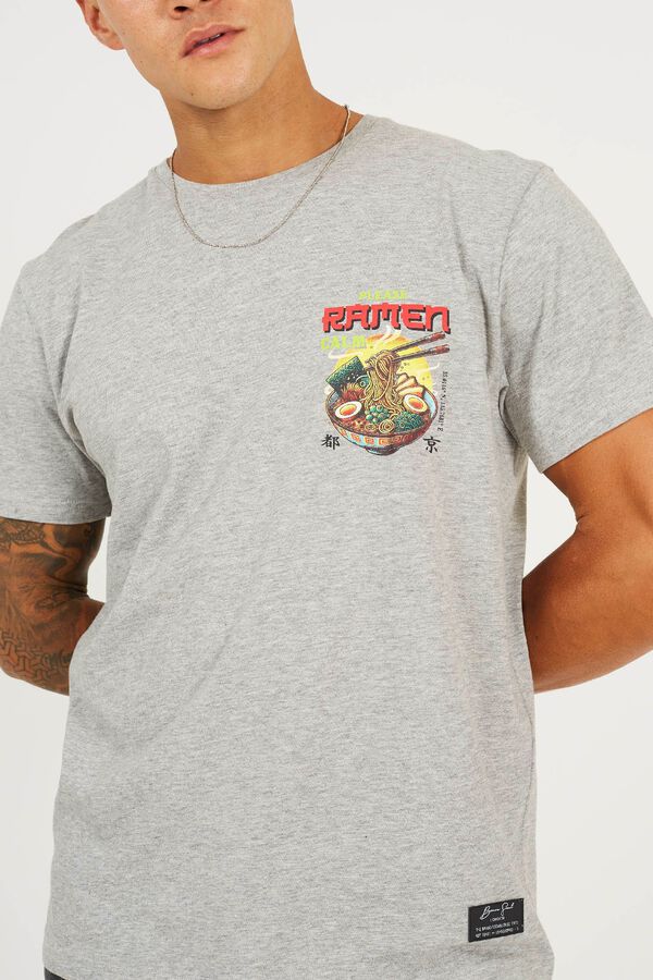 Brave Soul Oriental print short sleeve T-shirt grey