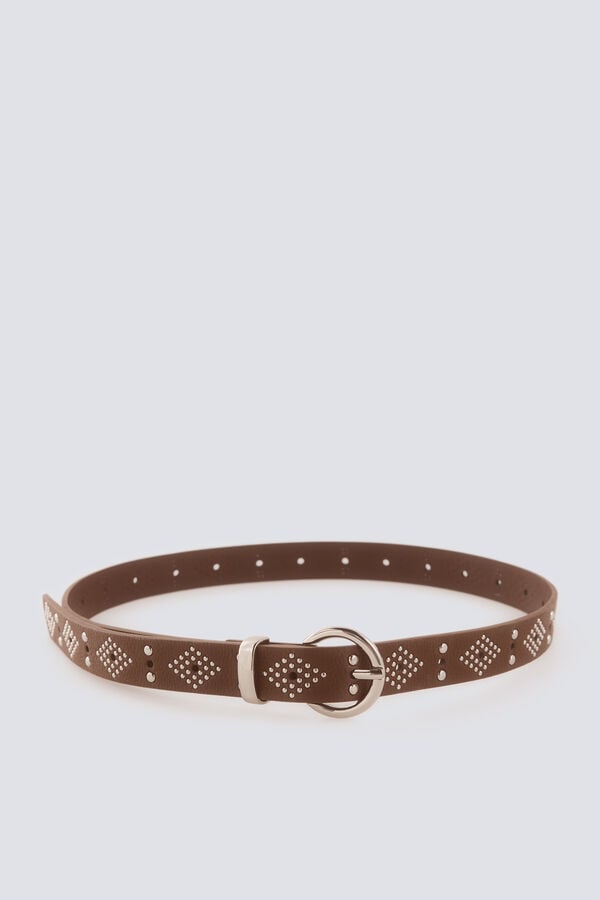 Springfield Studded round buckle belt nude