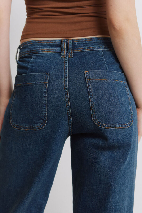 Springfield Super wide high-waisted jeans blue