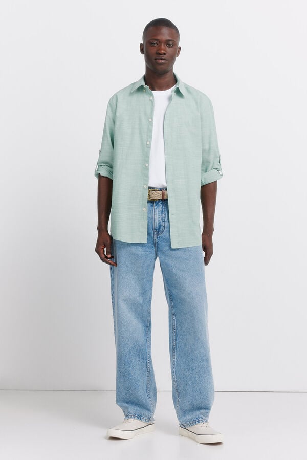 Springfield Slub cotton shirt green