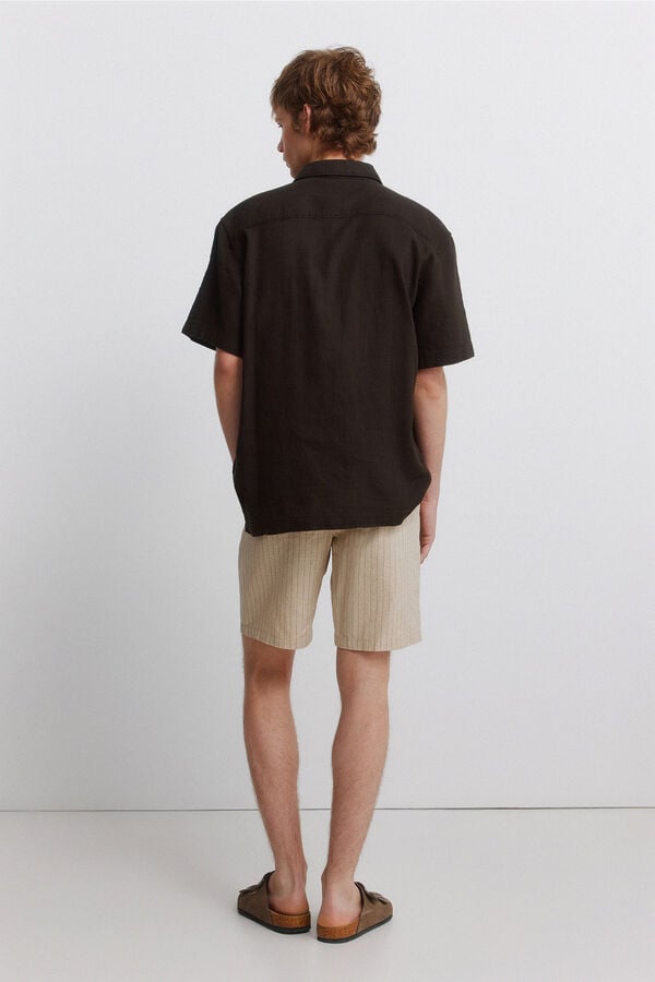 Springfield Bermuda en lin &agrave; rayures comfort slim fit gris