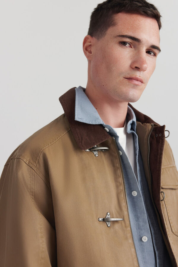 Springfield Parka curta gola de bombazina bege