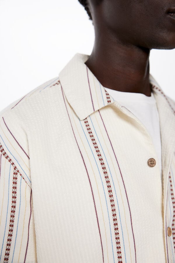 Springfield Short sleeve embroidered jacquard shirt natural