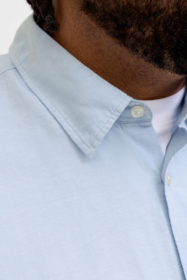 Jack & Jones PLUS Camisa lino manga larga azul