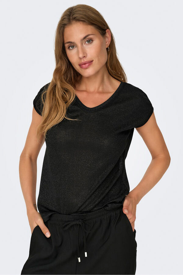 Only Camiseta manga corta de lurex negro