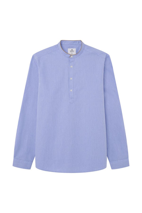 Springfield Textured polo shirt with Mandarin collar blue