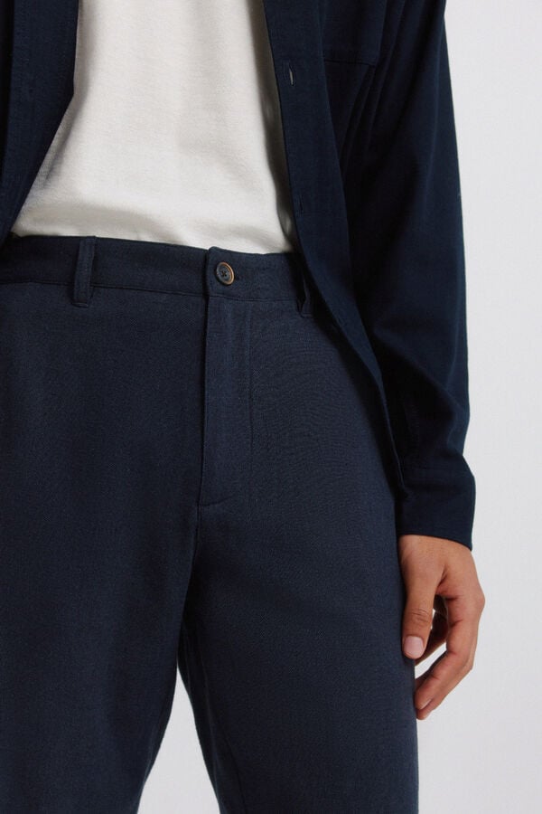 Springfield Bermuda dobby en lin comfort fit bleu