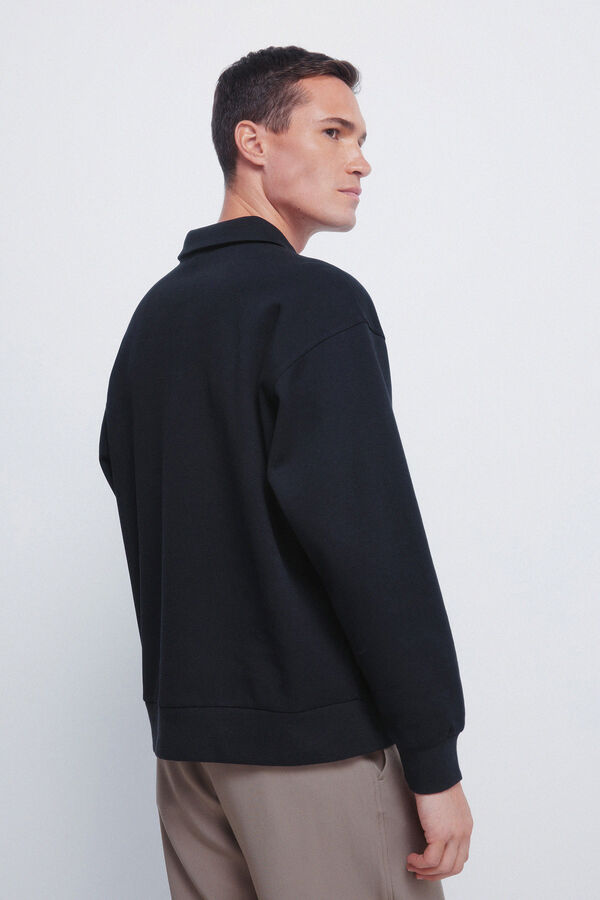 Springfield Polo shirt piqué long sleeve interlock boxy fit blue