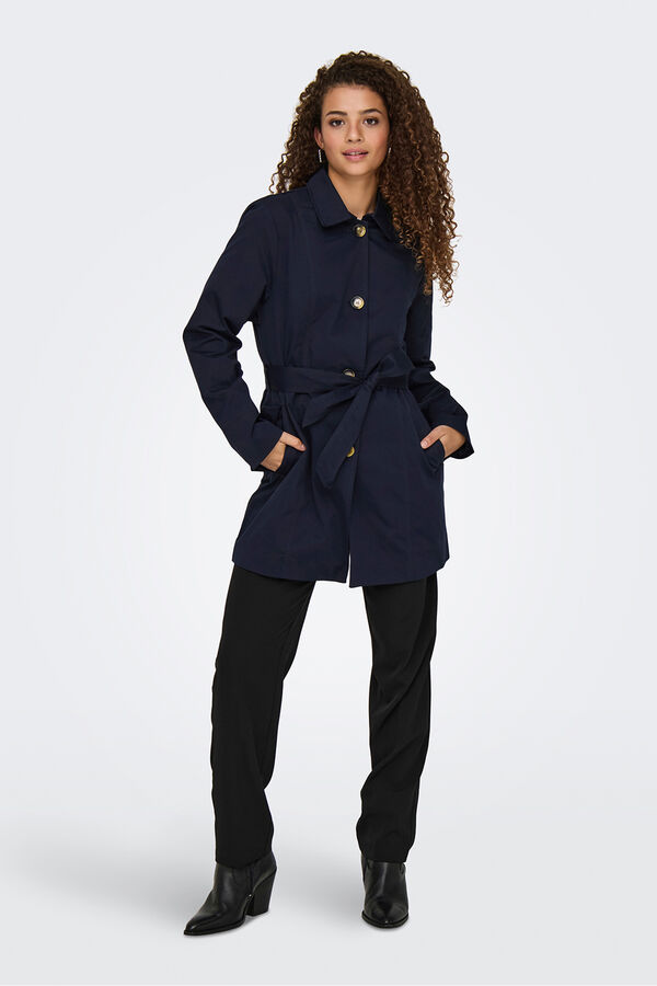 JDY Trench coat with belt buttons blue