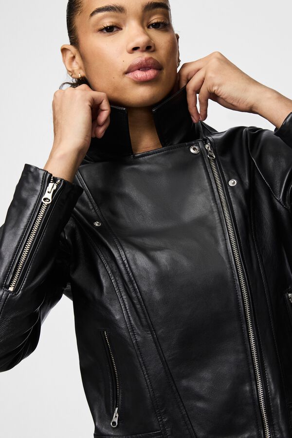 Pieces Leather biker jacket black