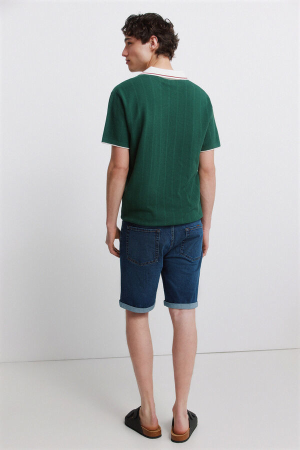 Springfield Dark wash basic slim fit denim Bermuda shorts blue