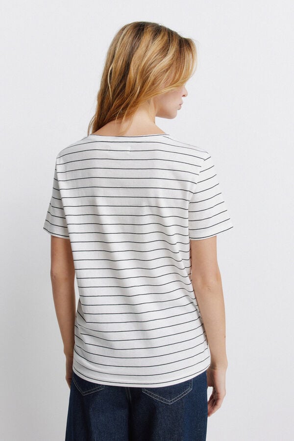 Springfield Cotton basic V-neck T-shirt brown