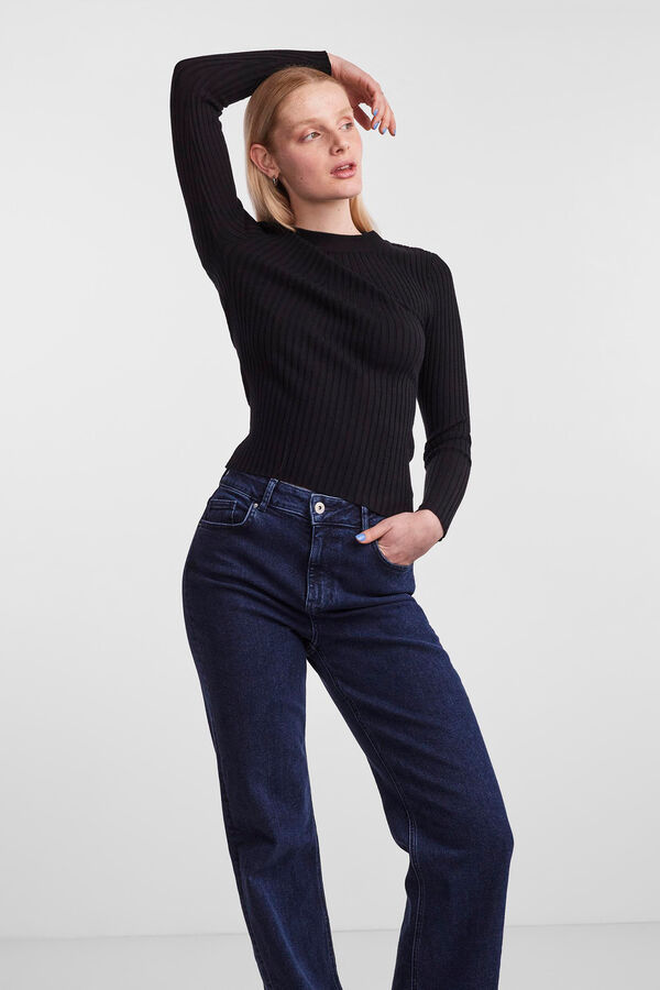 Springfield Basic jersey-knit jumper with ribbed construction and round neck. Long sleeves. crna