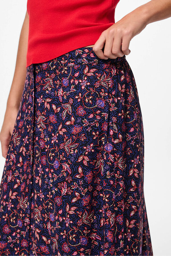 Pieces Falda midi de flores negro