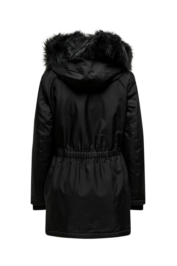 Springfield Short coat with faux fur hood. crna