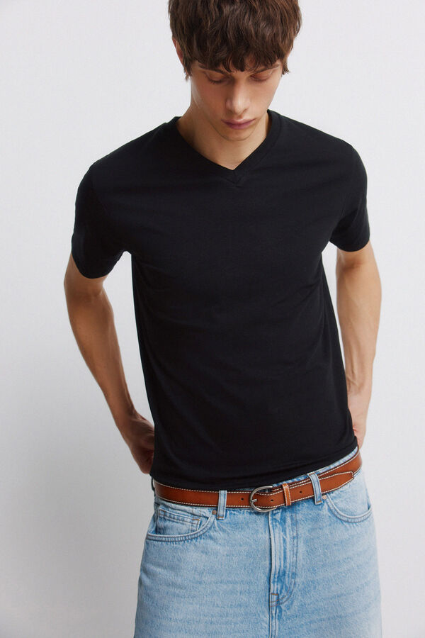 Springfield Faux leather topstitched belt nude