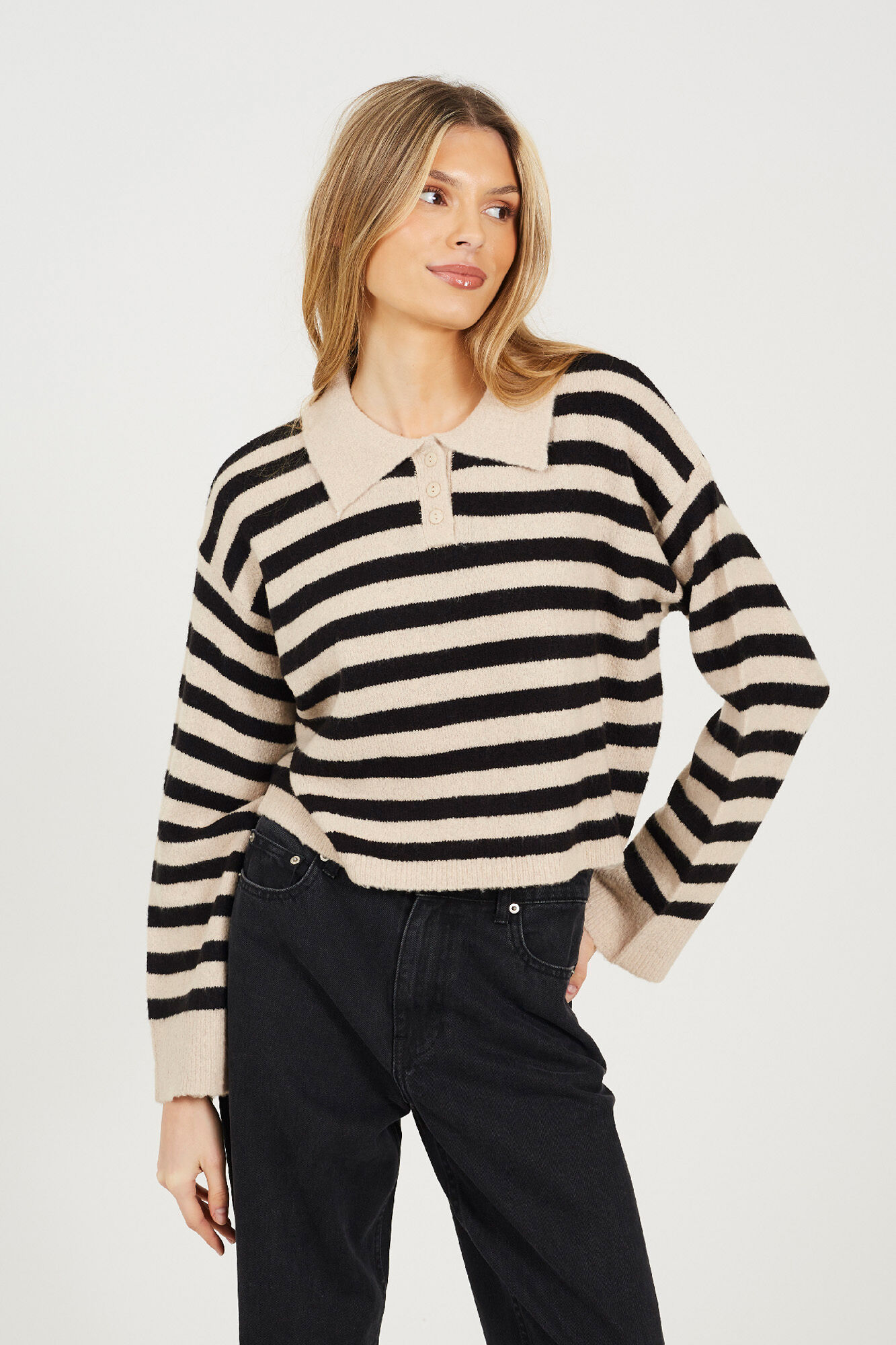 Brave Soul Jersey a rayas con cuello polo