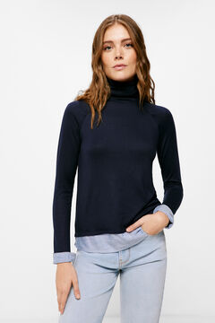 Springfield Two-material polo neck T-shirt navy