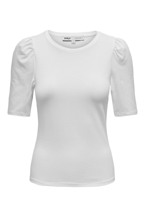 Only Top de cuello redondo y manga 2/4 abullonada blanco