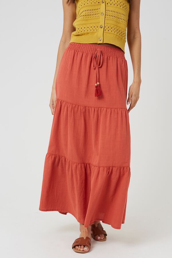 Brave Soul Long tie-waist skirt red