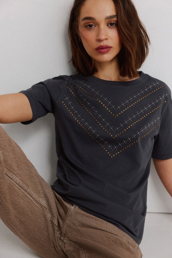 Springfield Studded short sleeve T-shirt grey