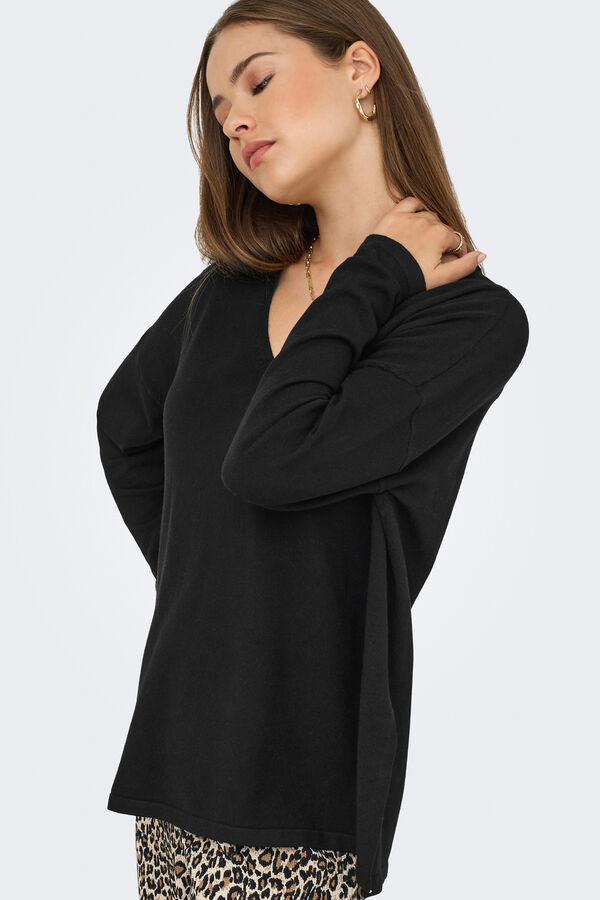 Only Jersey oversized cuello de pico negro