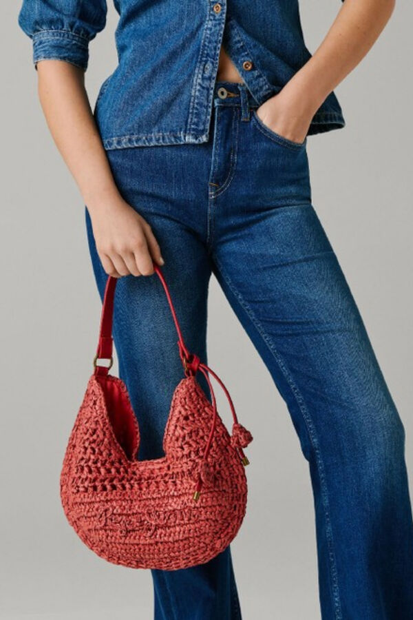 Pepe Jeans Mala de palha com fecho met&aacute;lico borgonha